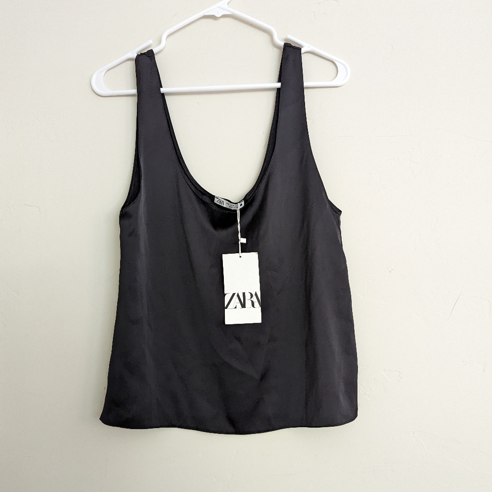 ZARA SATIN EFFECT CAMISOLE TOP M BLACK NWT